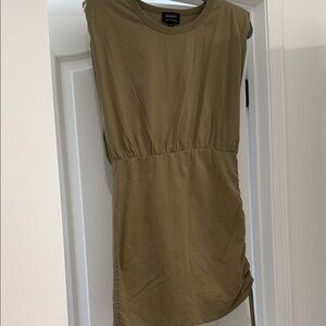 Bardot Olive Shoulder pad  Sleeveless Dress scrunched